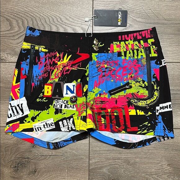 Bang Miami‎ 2.5” Graffiti Lined Multicolor Swim Trunks Board Shorts Size Small - Picture 1 of 13